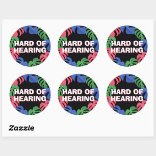 Hard of Hearing Black Tropical Palm Leaves Classic Round Sticker