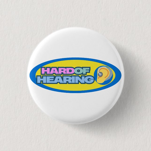 Hard Of Hearing Blue and Yellow theme Button (Front)