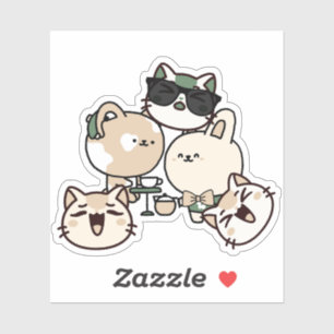 Hard of Hearing Cat Enjoying Coffee with Friends Sticker