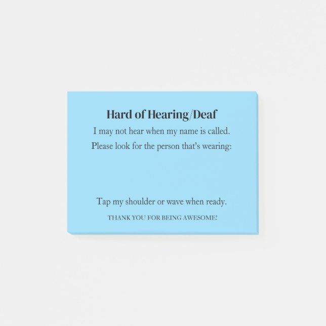 Hard of Hearing/Deaf Notes (Front)