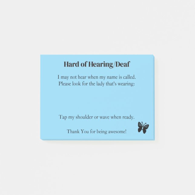 Hard of Hearing/Deaf Post-It Notes for Ladies (Front)