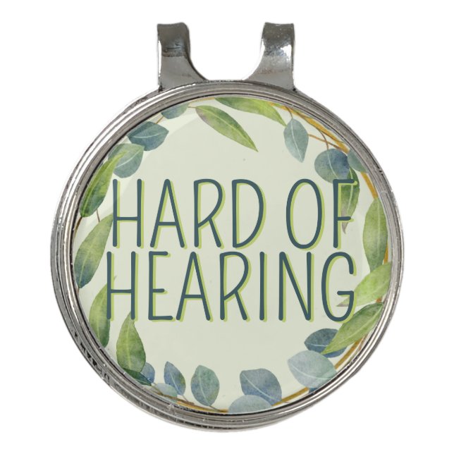 Hard of Hearing Deafness Alert Green Botanical Golf Hat Clip (Front)