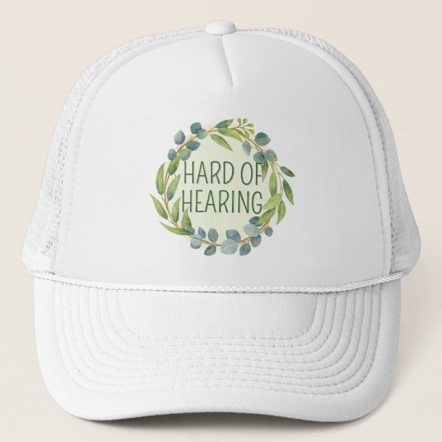 Hard of Hearing Deafness Alert Green Botanical Trucker Hat (Front)