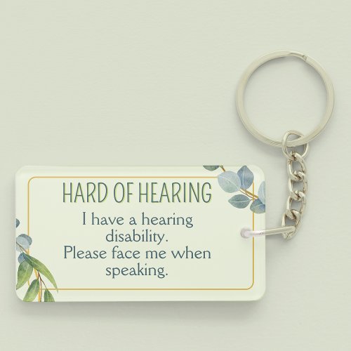 Hard of Hearing Deafness Alert Green Leaves Keychain