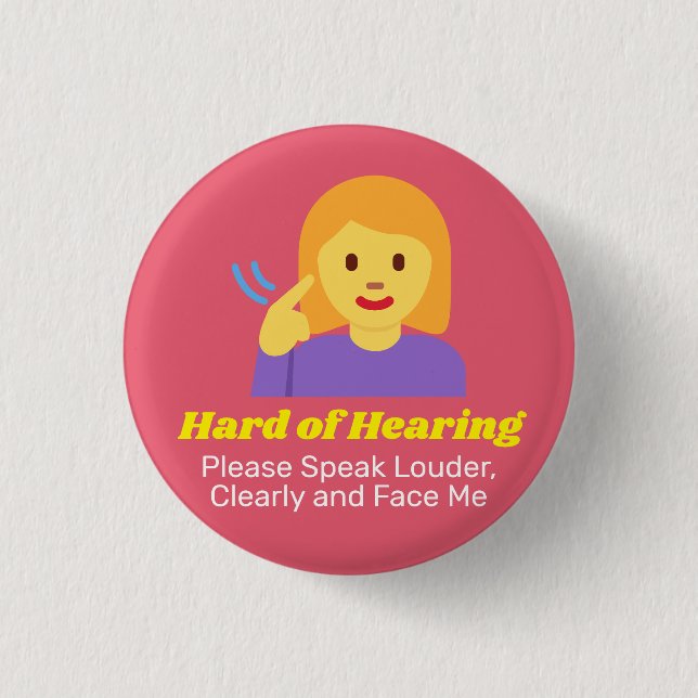 Hard of Hearing Girl with Personalized text Button (Front)