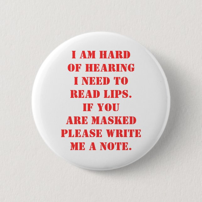 Hard of Hearing Hearing Impaired Warning Alert  Button (Front)