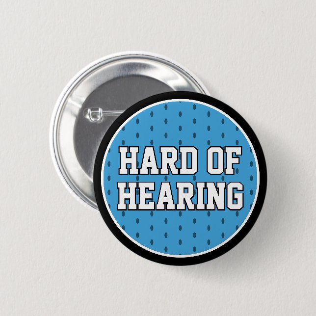 Hard of Hearing Lt Blue Athletic Varsity Deafness Button (Front & Back)