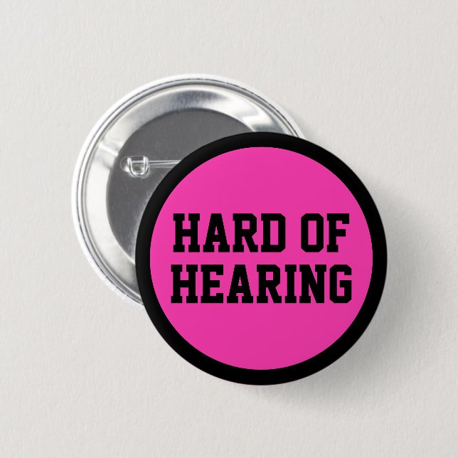 Hard of Hearing Pink Black Minimalist Deafness Button (Front & Back)