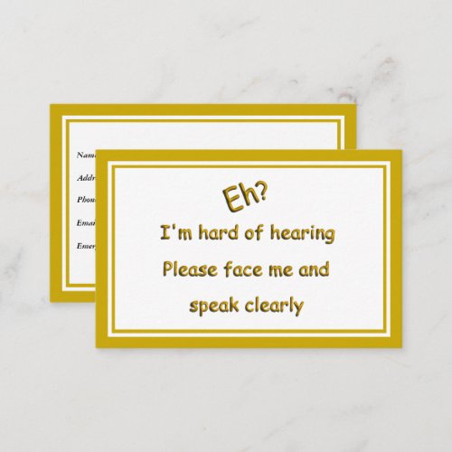 Hard of Hearing With Contact Information Business Card