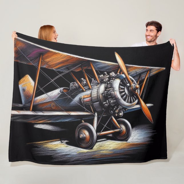 Hard Pastel Antique Biplane Aeroplane Airplane Fleece Blanket (In Situ)