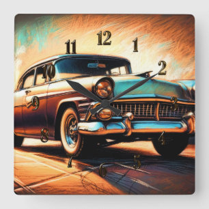 Hard Pastel Antique Car Square Wall Clock