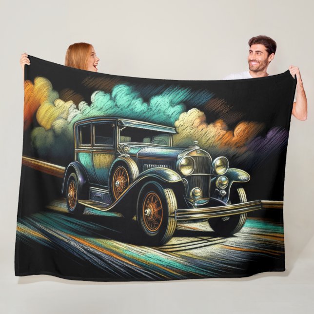 Hard Pastel Black Antique Car Fleece Blanket (In Situ)