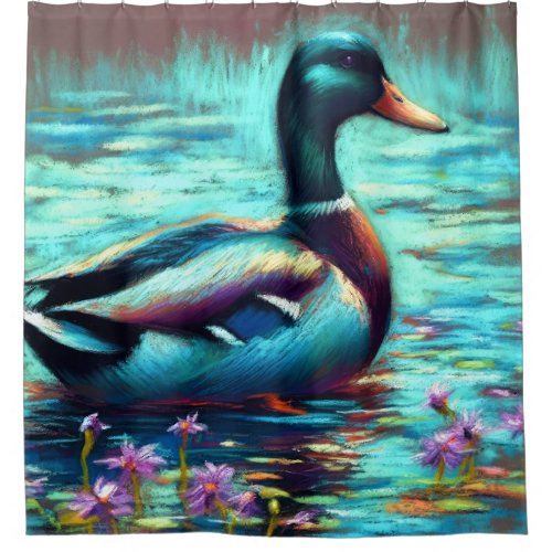 Hard Pastel Dr awing Mallard Duck Shower Curtain