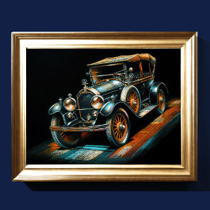 Hard Pastel Drawing Antique Car Poster