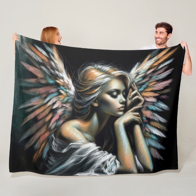 Hard Pastel Drawing Beautiful Angel Fleece Blanket (In Situ)