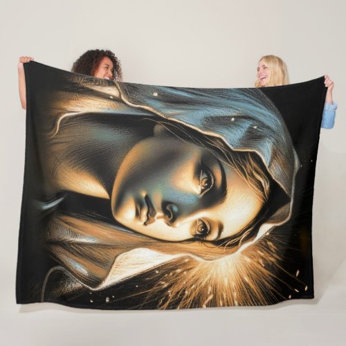 Hard Pastel Drawing Beautiful Virgin Mary Fleece Blanket