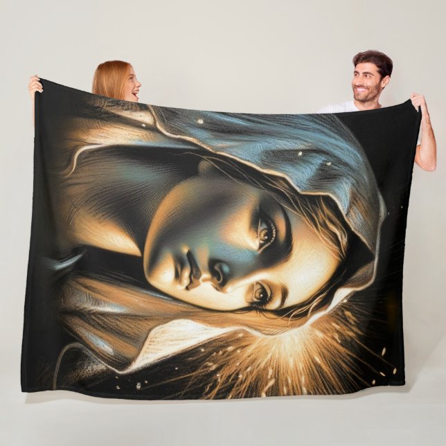 Hard Pastel Drawing Beautiful Virgin Mary Fleece Blanket (In Situ)