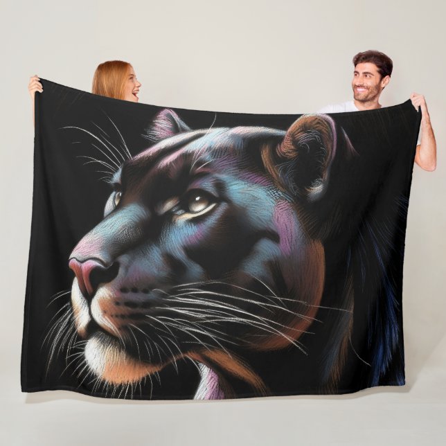 Hard Pastel Drawing Black Panther Fleece Blanket (In Situ)