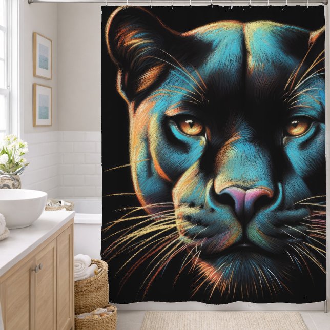 Hard Pastel Drawing Black Panther Shower Curtain (Creator Uploaded)