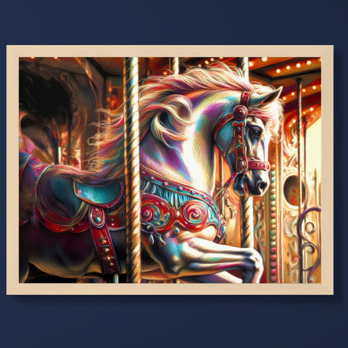 Hard Pastel Drawing Carousel Horse Poster