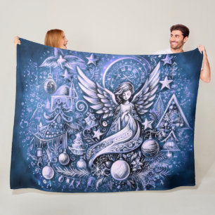 Hard Pastel Drawing Christmas Angel Blue Fleece Blanket