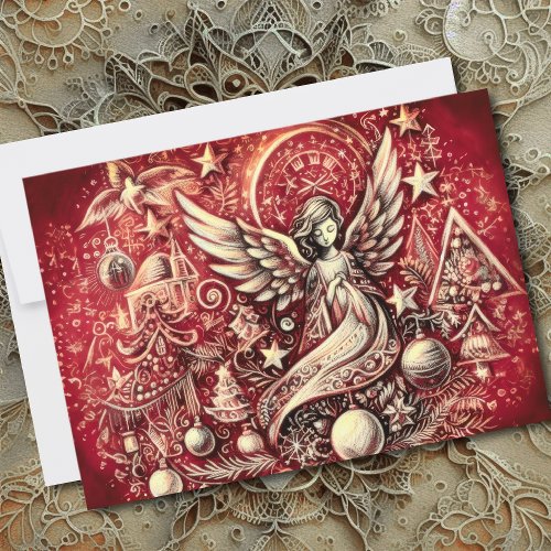 Hard Pastel Drawing Christmas Angel Card