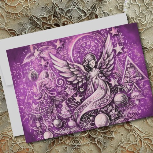 Hard Pastel Drawing Christmas Angel Purple Card