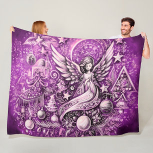 Hard Pastel Drawing Christmas Angel Purple Fleece Blanket
