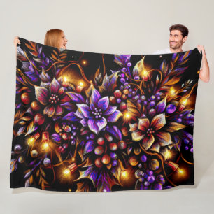 Hard Pastel Drawing Christmas Floral Lights Fleece Blanket