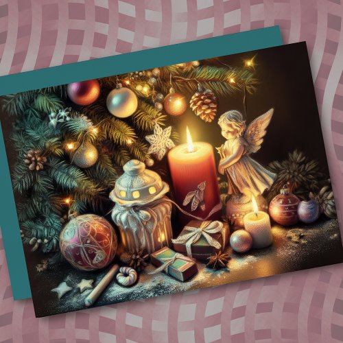 Hard Pastel Drawing Christmas Holiday Angel Card