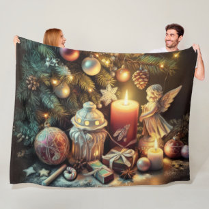 Hard Pastel Drawing Christmas Holiday Angel Fleece Blanket