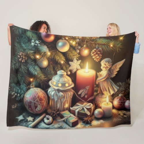 Hard Pastel Drawing Christmas Holiday Angel Fleece Blanket