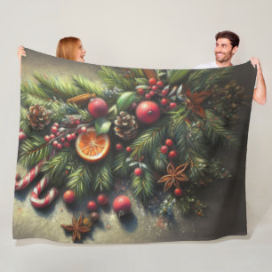 Hard Pastel Drawing Christmas Holiday Greenery Fleece Blanket