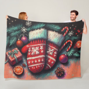 Hard Pastel Drawing Christmas Holiday Mittens Fleece Blanket