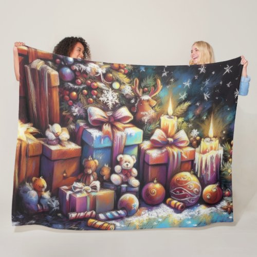 Hard Pastel Drawing Christmas Holiday Motif Fleece Blanket