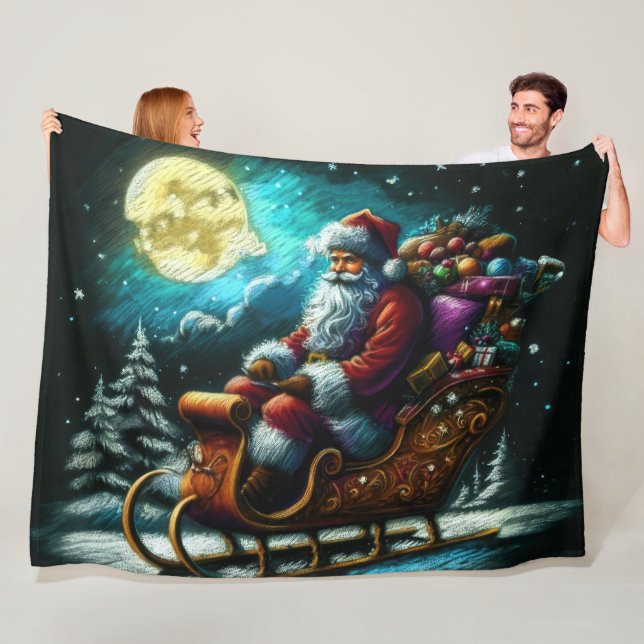 Hard Pastel Drawing Christmas Holiday Santa Claus Fleece Blanket (In Situ)
