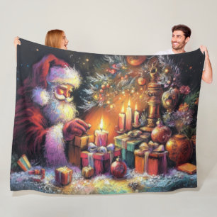 Hard Pastel Drawing Christmas Holiday Santa Claus Fleece Blanket