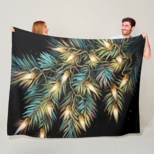 Hard Pastel Drawing Christmas Holiday String Light Fleece Blanket