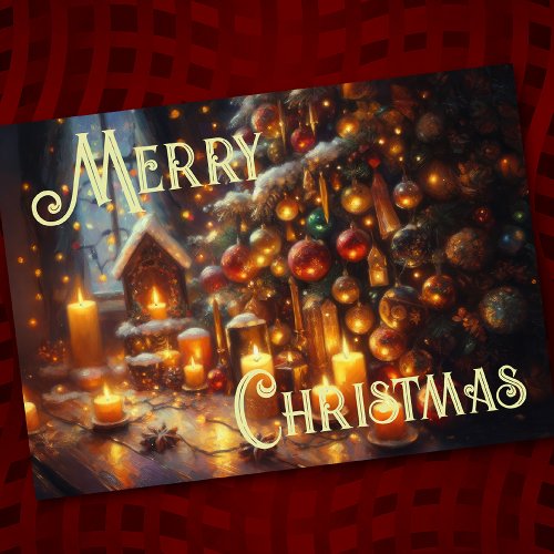 Hard Pastel Drawing Christmas Holiday Tree Candles Card