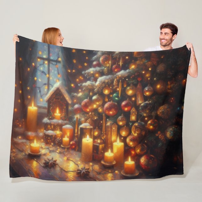 Hard Pastel Drawing Christmas Holiday Tree Candles Fleece Blanket (In Situ)