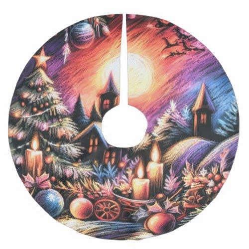 Hard Pastel Drawing Christmas Motif Holiday Cookie Brushed Polyester Tree Skirt