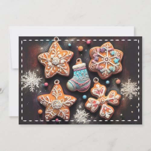 Hard Pastel Drawing Christmas Motif Holiday Cookie Card