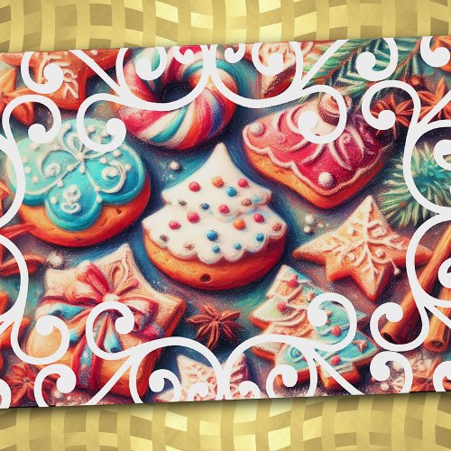 Hard Pastel Drawing Christmas Motif Holiday Cookie Card