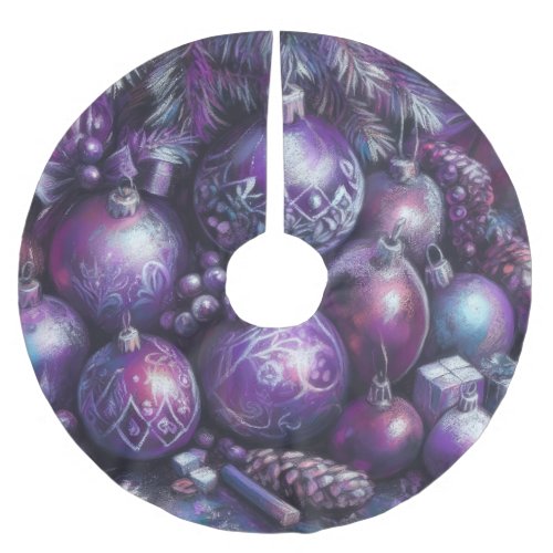 Hard Pastel Drawing Christmas Motif Holiday Purple Brushed Polyester Tree Skirt