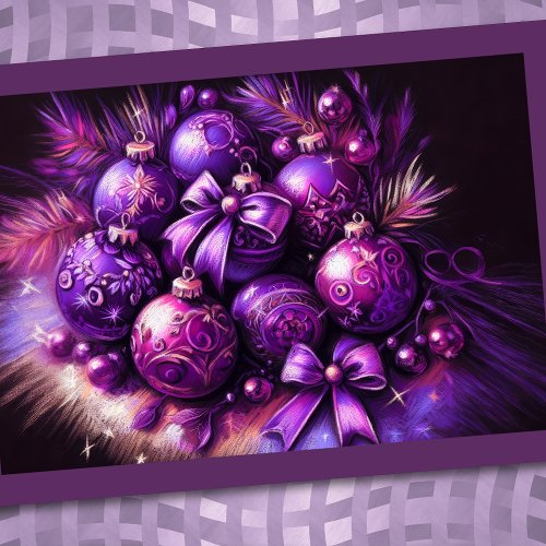 Hard Pastel Drawing Christmas Motif Holiday Purple Card