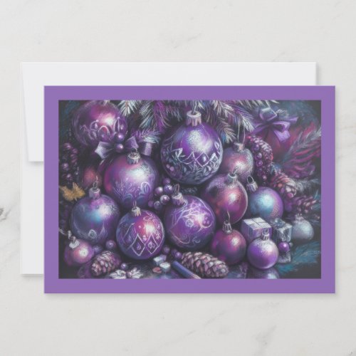 Hard Pastel Drawing Christmas Motif Holiday Purple Card