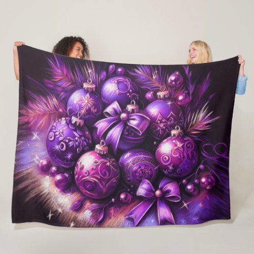 Hard Pastel Drawing Christmas Motif Holiday Purple Fleece Blanket