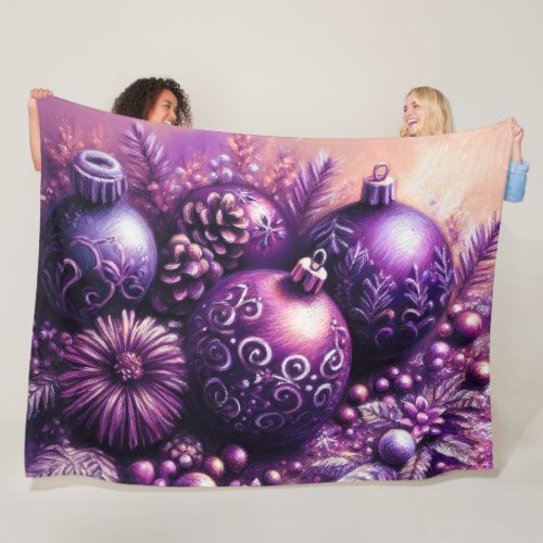 Hard Pastel Drawing Christmas Motif Holiday Purple Fleece Blanket