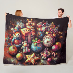 Hard Pastel Drawing Christmas Motifs Holiday Fleece Blanket