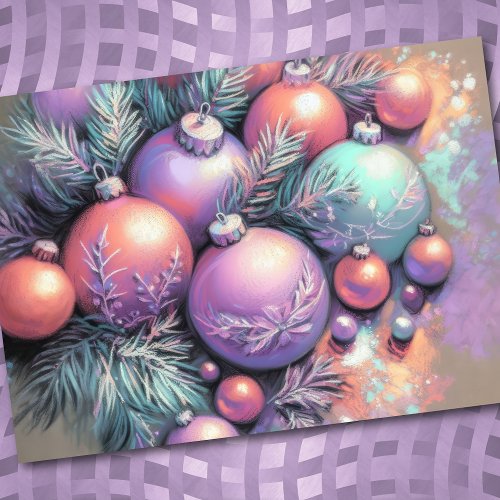 Hard Pastel Drawing Christmas Motifs Purple Peach Card